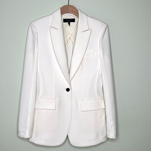 Rag & Bone Classic One Button Blazer in White Size 4 - Picture 1 of 9